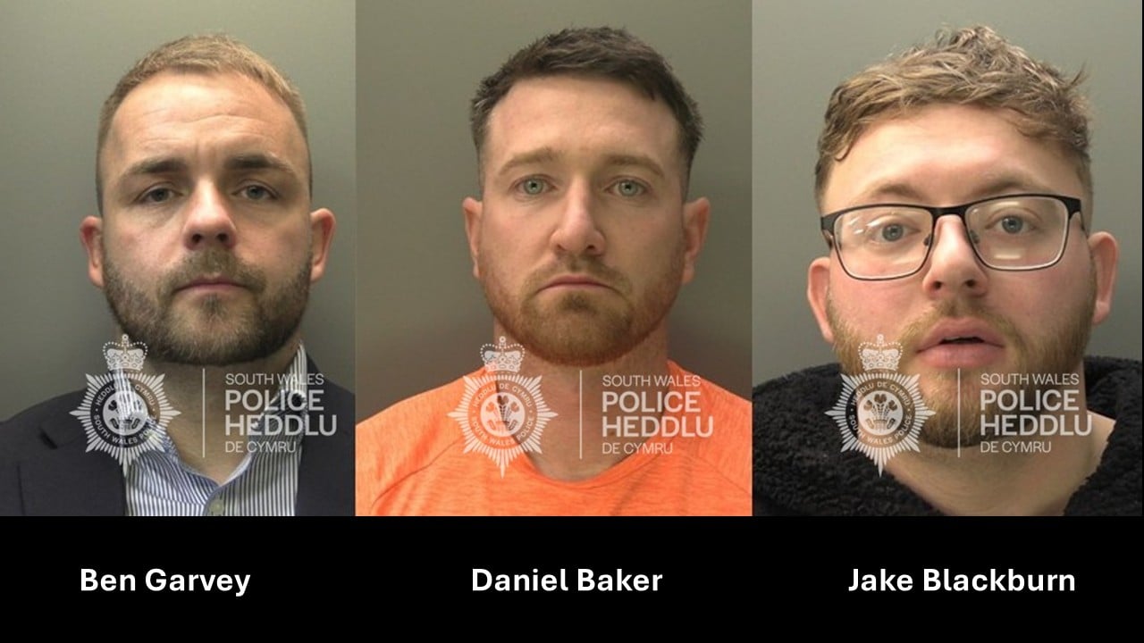 O'r chwith i'r dde: Ben Garvey, Daniel Baker a Jake Blackburn.